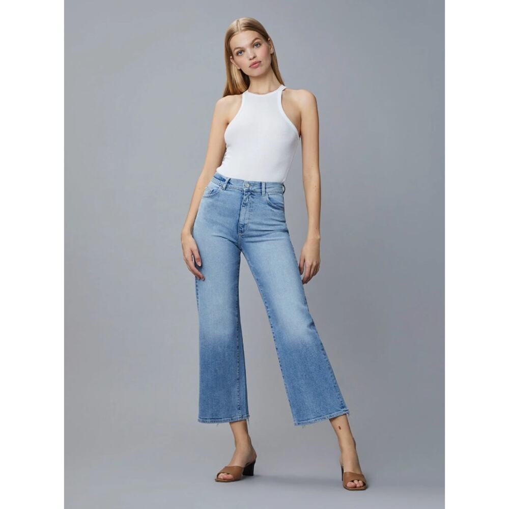 DL1961 hepburn‎ high rise wide leg jeans in droplet women's 32 (14) light wash